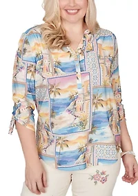 Women's Beachcomber Postcard Print Top