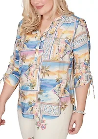 Women's Beachcomber Postcard Print Top