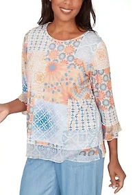 Women's Beachcomber Medallion Patchwork Top