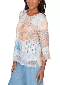 Women's Beachcomber Medallion Patchwork Top