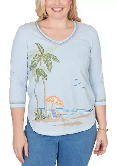 Women's Beachcomber Palm Tree Beach Embroidery Top