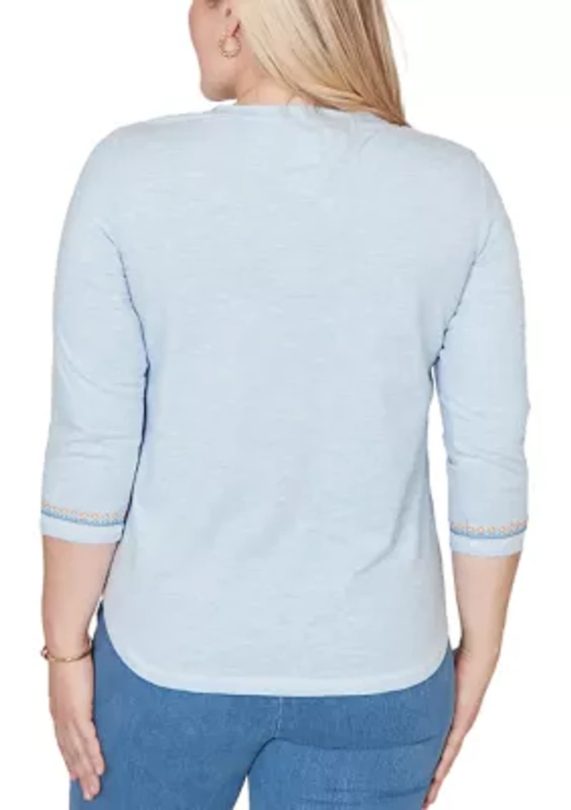 Women's Beachcomber Palm Tree Beach Embroidery Top