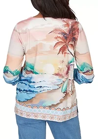 Women's Beachcomber Sunset Beach Scene Top