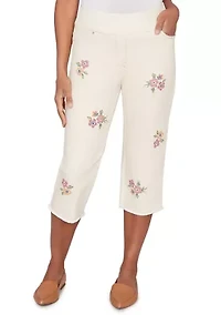 Petite Beachcomber Cross Stitch Flowers Capri Pants