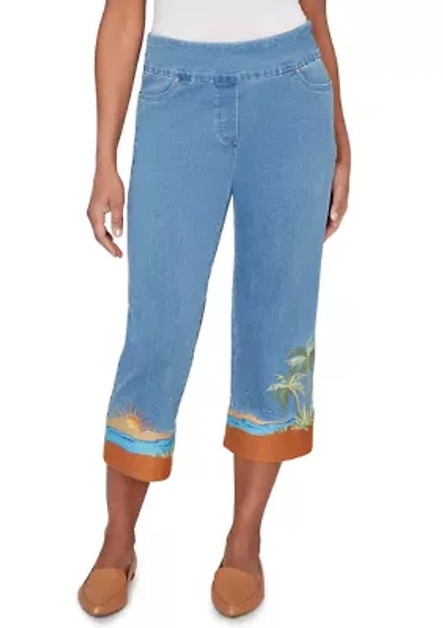 Petite Beachcomber Embroidered Scenic Cuff Capri Pants