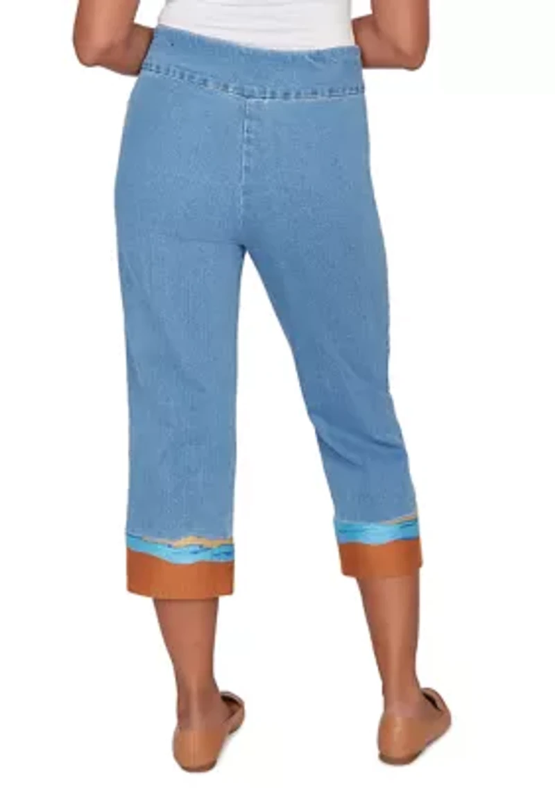 Petite Beachcomber Embroidered Scenic Cuff Capri Pants