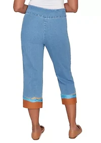 Petite Beachcomber Embroidered Scenic Cuff Capri Pants