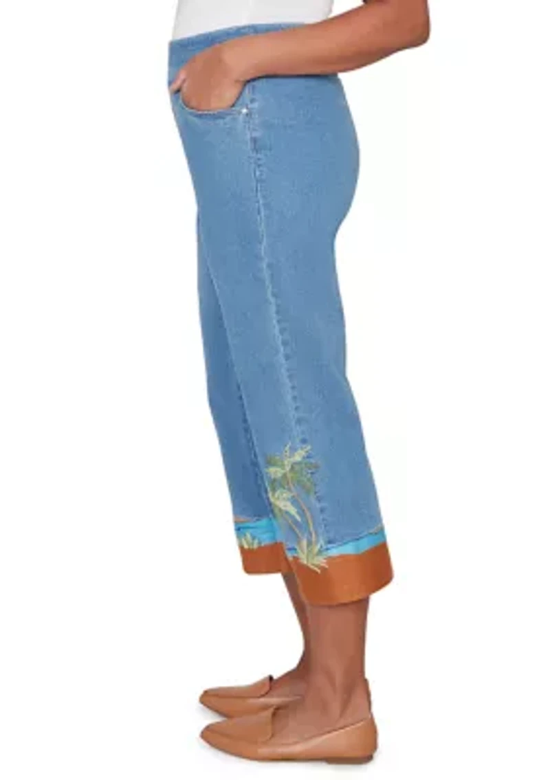 Petite Beachcomber Embroidered Scenic Cuff Capri Pants