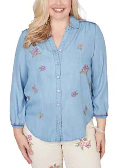 Petite Beachcomber Floral Embroidery Top