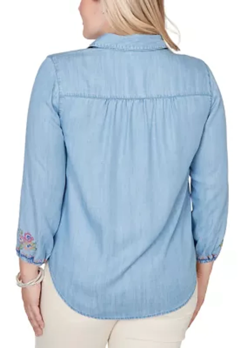 Petite Beachcomber Floral Embroidery Top