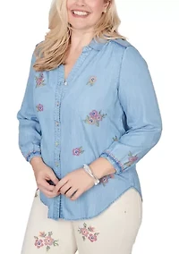 Petite Beachcomber Floral Embroidery Top