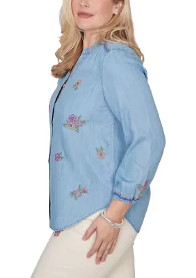 Petite Beachcomber Floral Embroidery Top