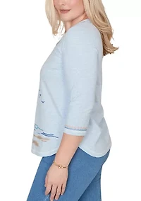 Petite Beachcomber Palm Tree Beach Embroidery Top