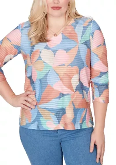 Petite Beachcomber Abstract Floral V-Neck Top
