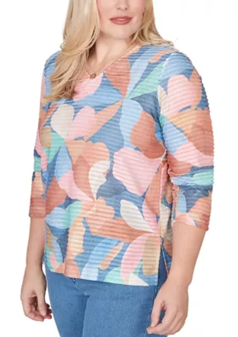 Petite Beachcomber Abstract Floral V-Neck Top