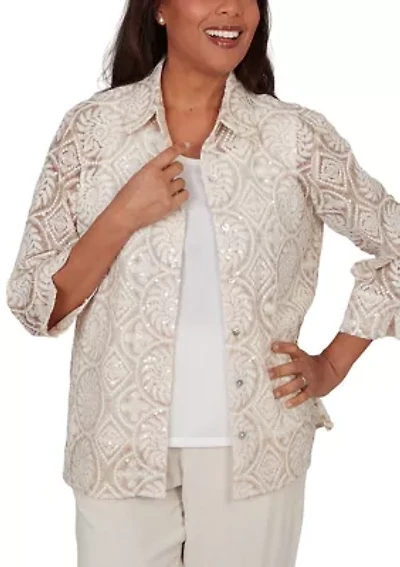 Women's Wonder Medallion Sequin Two For One Top