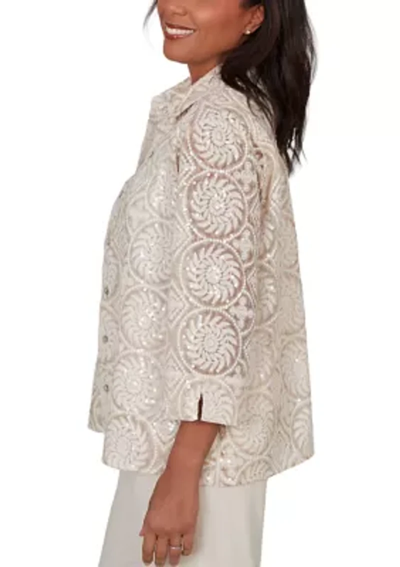 Women's Wonder Medallion Sequin Two For One Top