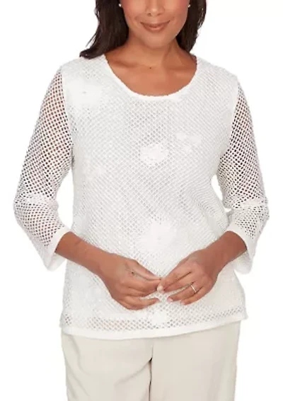 Women's Natural Wonder Sequin Mesh Flower Top
