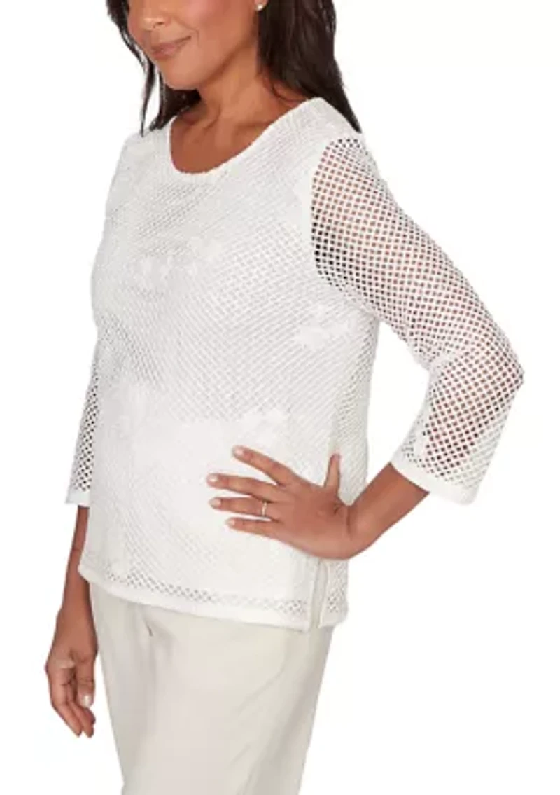 Women's Natural Wonder Sequin Mesh Flower Top