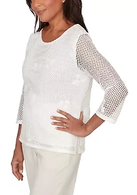 Women's Natural Wonder Sequin Mesh Flower Top