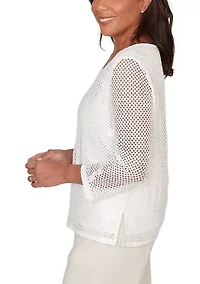 Women's Natural Wonder Sequin Mesh Flower Top