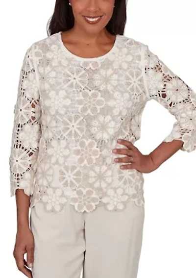 Women's Natural Wonder Floral Crochet Top