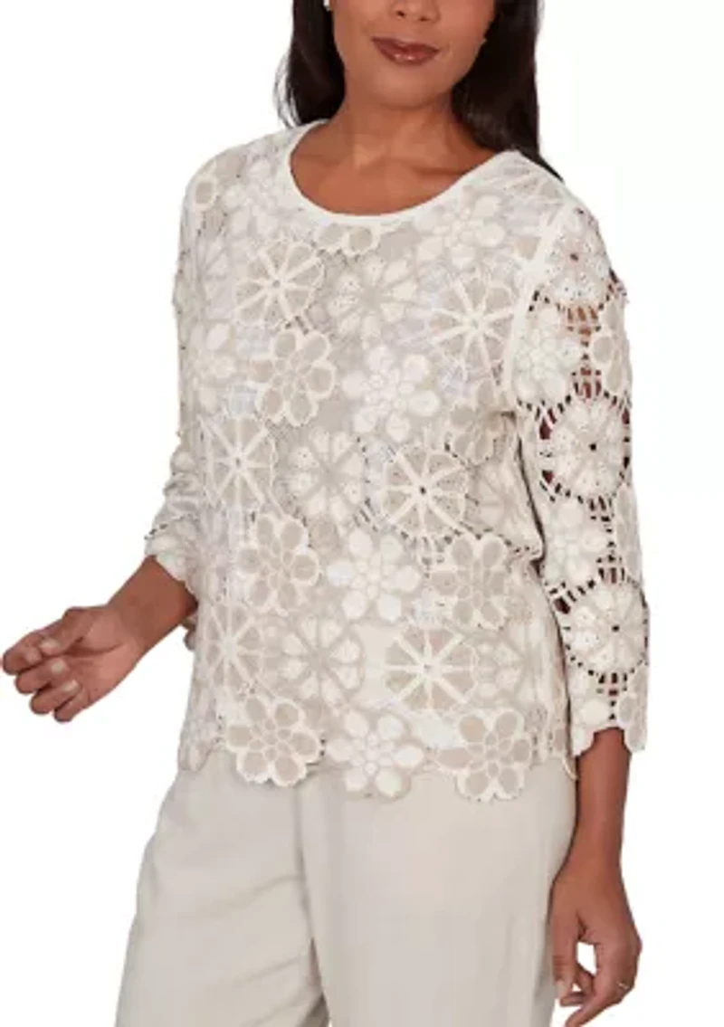 Women's Natural Wonder Floral Crochet Top