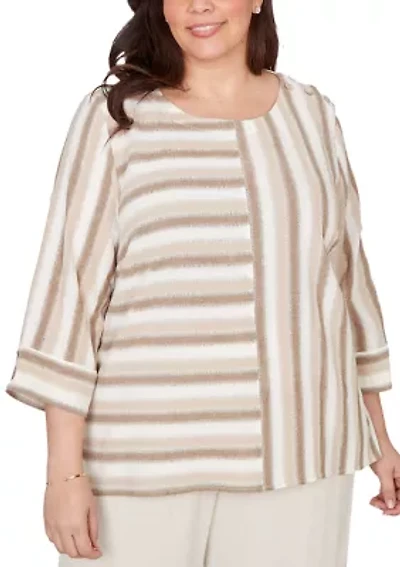 Plus Natural Wonder Spliced Stripe Top