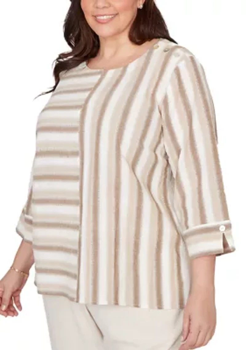 Plus Natural Wonder Spliced Stripe Top