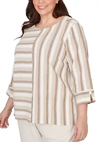 Plus Natural Wonder Spliced Stripe Top