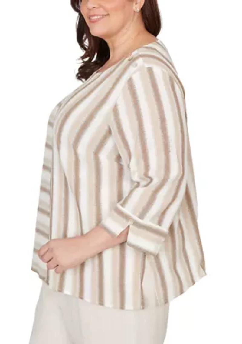 Plus Natural Wonder Spliced Stripe Top