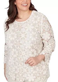 Plus Natural Wonder Floral Crochet Top