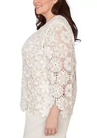 Plus Natural Wonder Floral Crochet Top