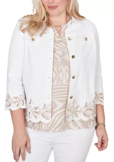 Petite Natural Wonder Leaf Cut Out Shirt Jacket