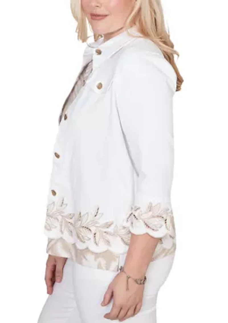 Petite Natural Wonder Leaf Cut Out Shirt Jacket