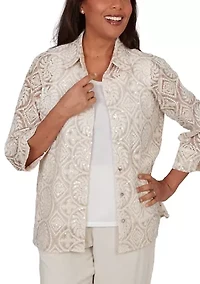 Petite Natural Wonder Medallion Sequin Two For One Top