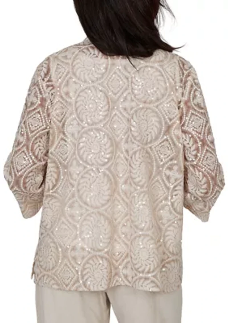 Petite Natural Wonder Medallion Sequin Two For One Top