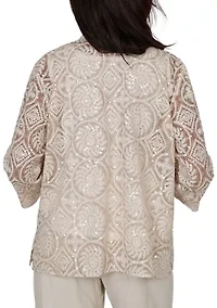 Petite Natural Wonder Medallion Sequin Two For One Top