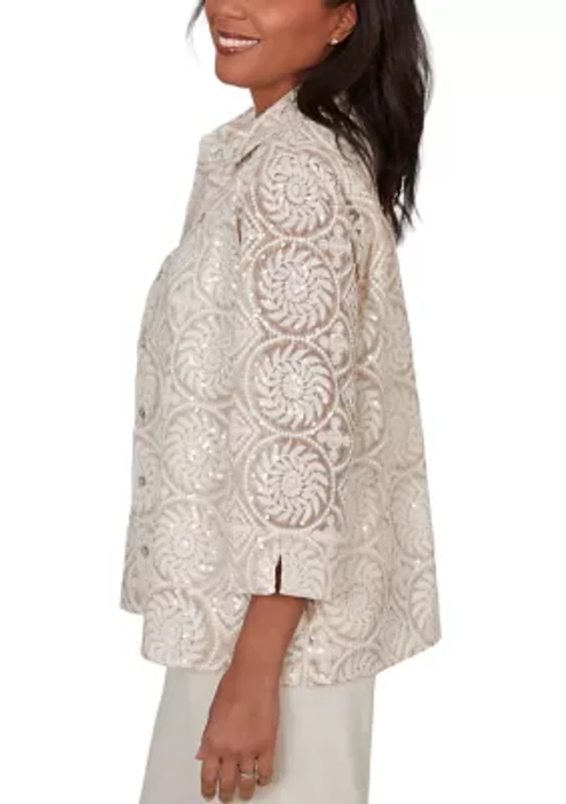 Petite Natural Wonder Medallion Sequin Two For One Top