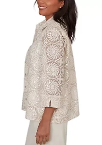 Petite Natural Wonder Medallion Sequin Two For One Top