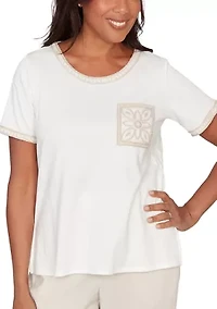 Petite Natural Wonder Crochet Pocket T-Shirt