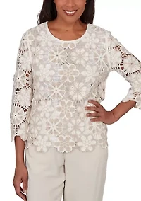 Petite Natural Wonder Floral Crochet Top
