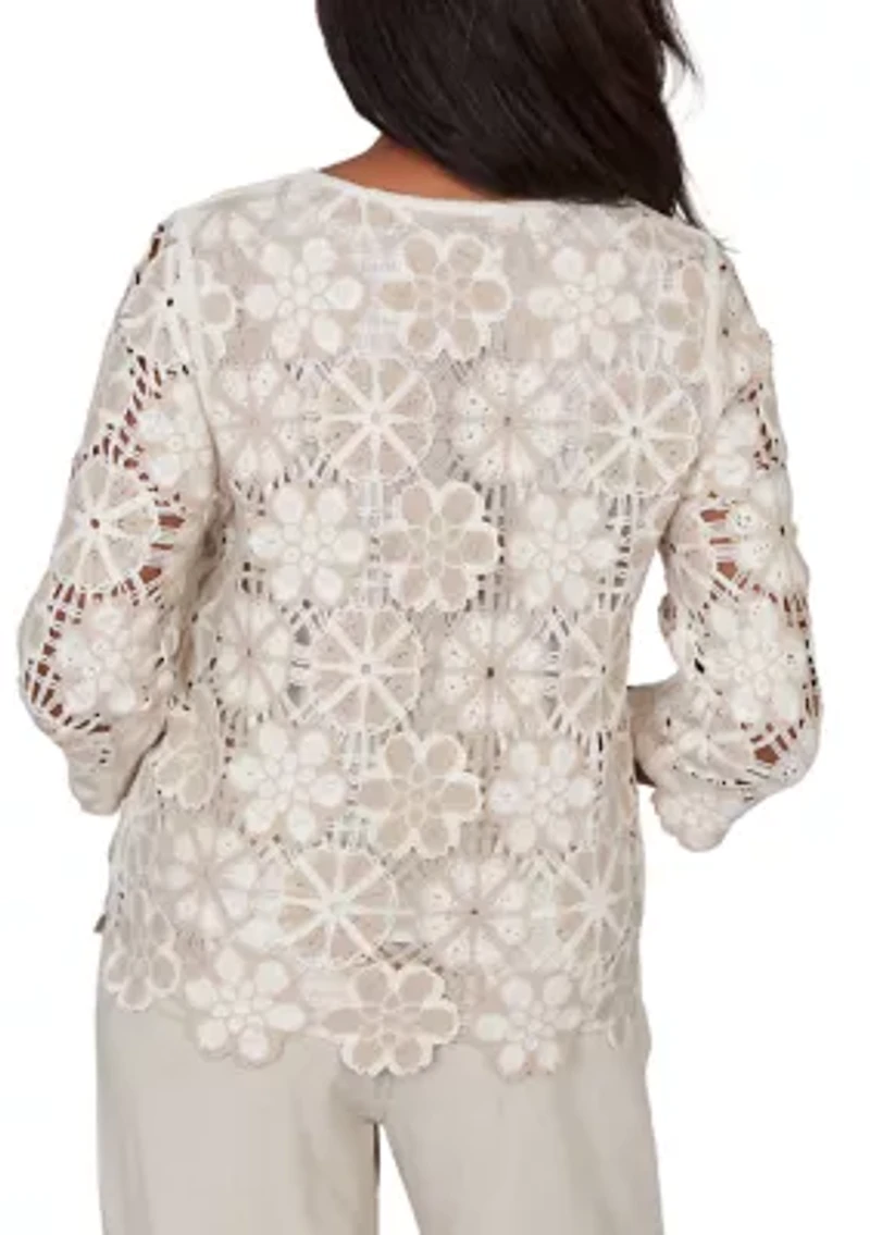 Petite Natural Wonder Floral Crochet Top