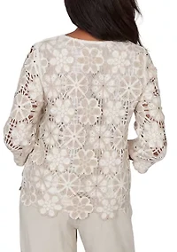 Petite Natural Wonder Floral Crochet Top