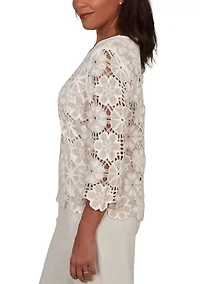 Petite Natural Wonder Floral Crochet Top