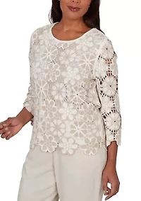 Petite Natural Wonder Floral Crochet Top