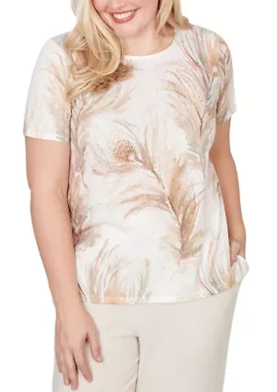 Petite Short Sleeve Feathers Knit Top