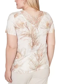 Petite Short Sleeve Feathers Knit Top