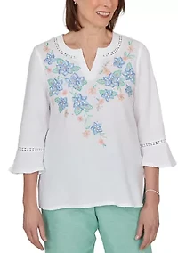 Women's Yoke Floral Embroidery Top