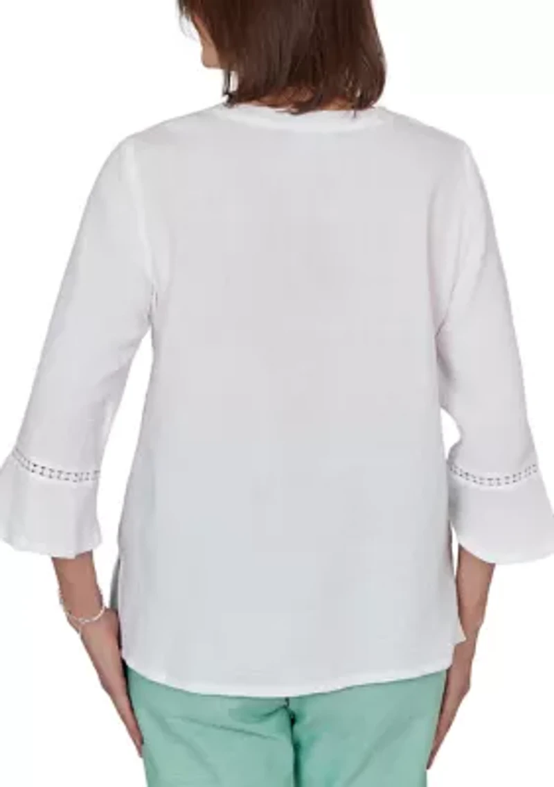 Women's Yoke Floral Embroidery Top